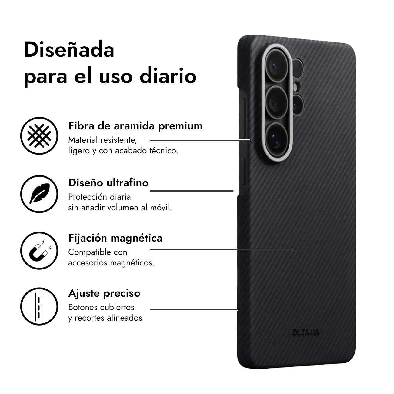 PITAKA Funda Edge de Fibra de Aramida para Galaxy S26 Ultra con Anillo Magnético, Negro/Gris Twill