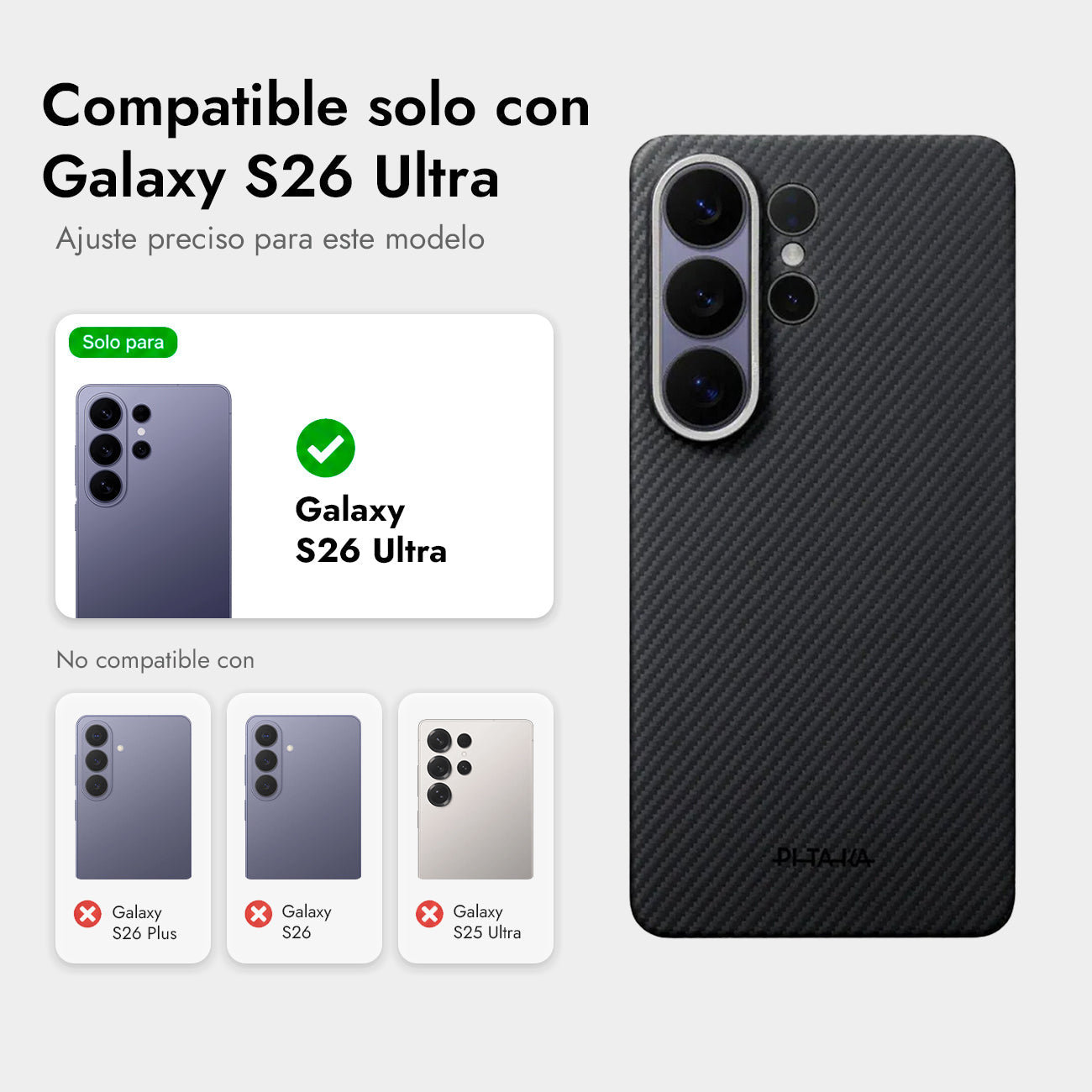 PITAKA Funda Edge de Fibra de Aramida para Galaxy S26 Ultra con Anillo Magnético, Negro/Gris Twill