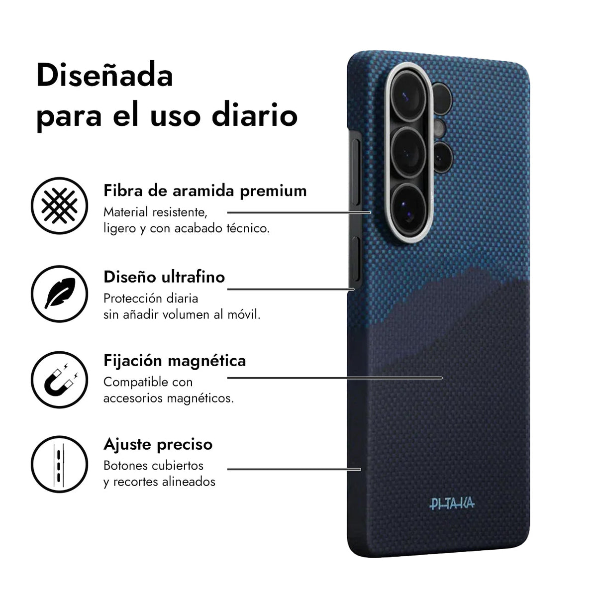 PITAKA Funda Edge de Fibra de Aramida para Galaxy S26 Ultra con Anillo Magnético, Over the Horizon