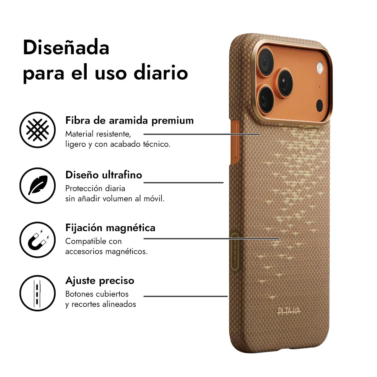 PITAKA Funda Ultra Fina de Fibra de Aramida para iPhone 17 Pro/18 Pro Compatible con MagSafe, Golden Glint