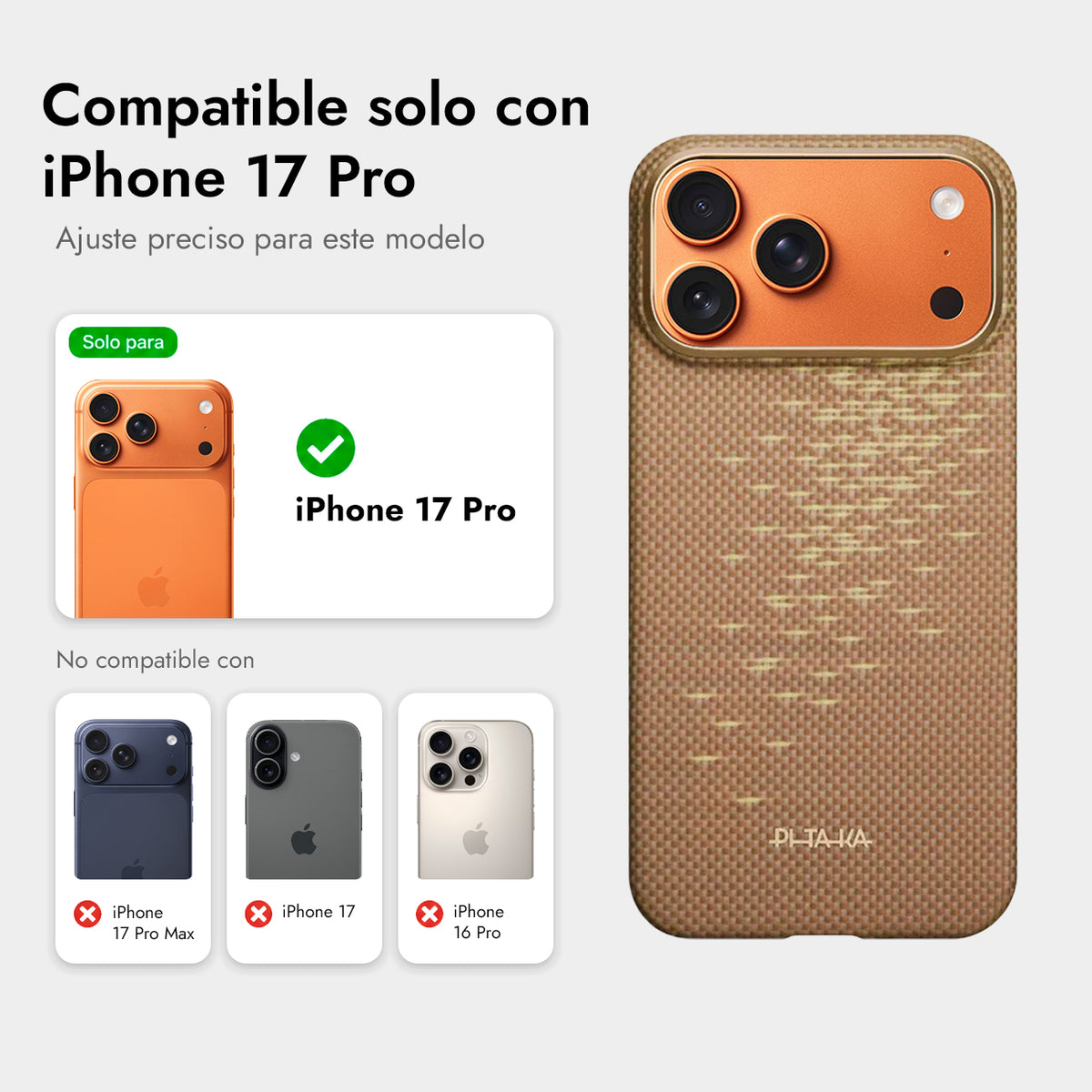 PITAKA Funda Ultra Fina de Fibra de Aramida para iPhone 17 Pro/18 Pro Compatible con MagSafe, Golden Glint