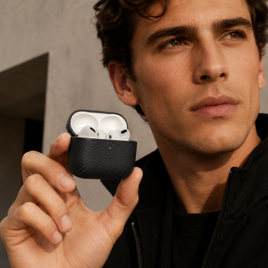 PITAKA Funda para AirPods Pro 3 – Carcasa Magnética de Fibra de Aramida Negro/Gris, Diseño Ultraligero y Protección Segura