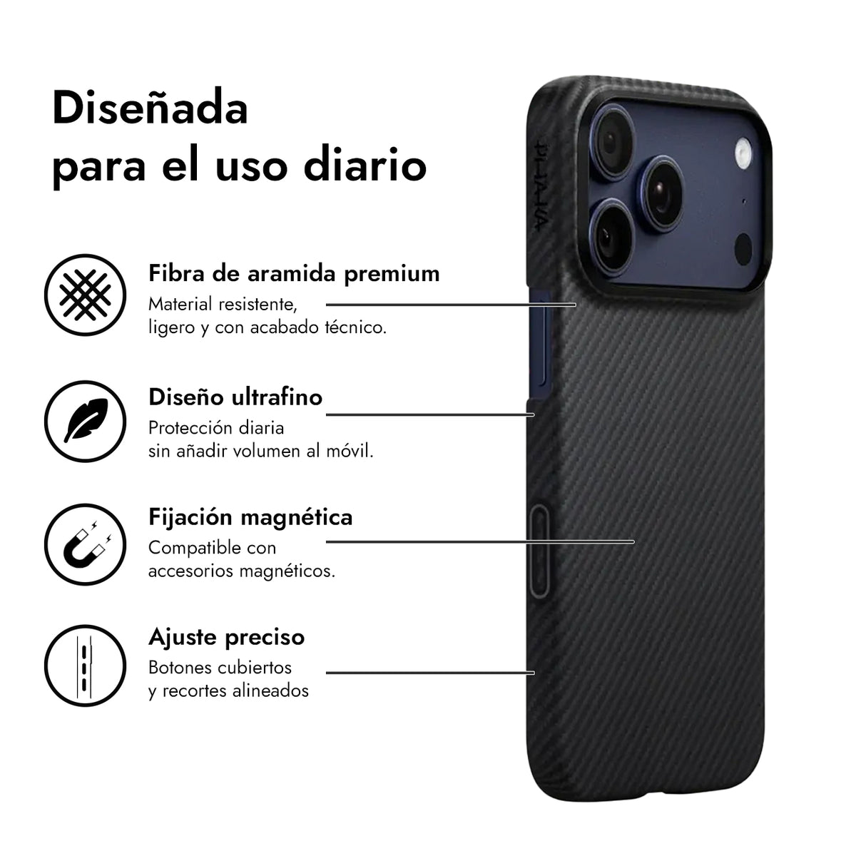 PITAKA Funda Ultra Fina de Fibra de Aramida para iPhone 17 Pro Max/18 Pro Max Compatible con MagSafe, Negro/Gris
