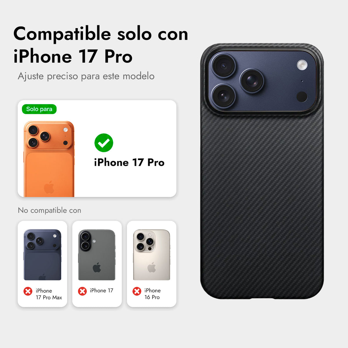PITAKA Funda Ultra Fina de Fibra de Aramida para iPhone 17 Pro/18 Pro Compatible con MagSafe, Negro/Gris