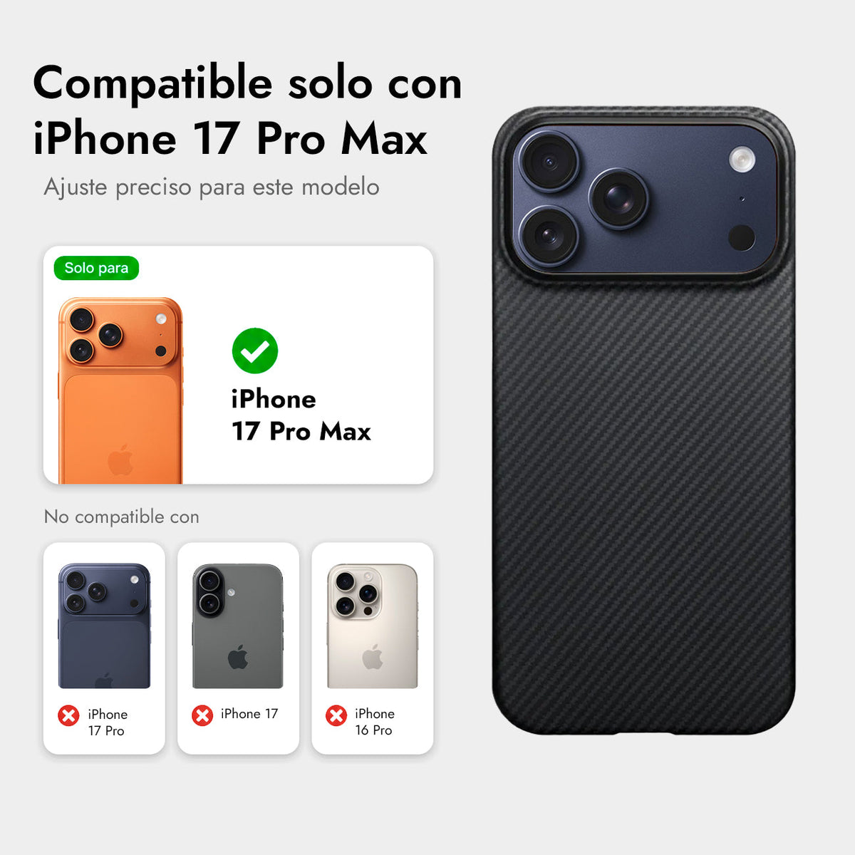 PITAKA Funda Ultra Fina de Fibra de Aramida para iPhone 17 Pro Max/18 Pro Max Compatible con MagSafe, Negro/Gris