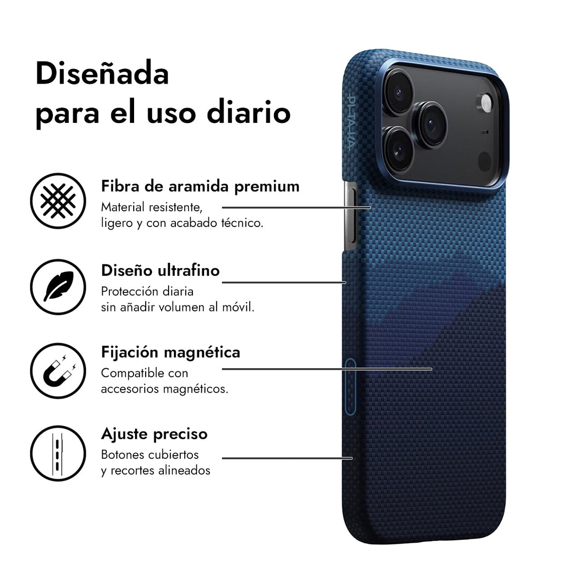 PITAKA Funda Ultra Fina de Fibra de Aramida para iPhone 17 Pro/18 Pro Compatible con MagSafe, Over the Horizon