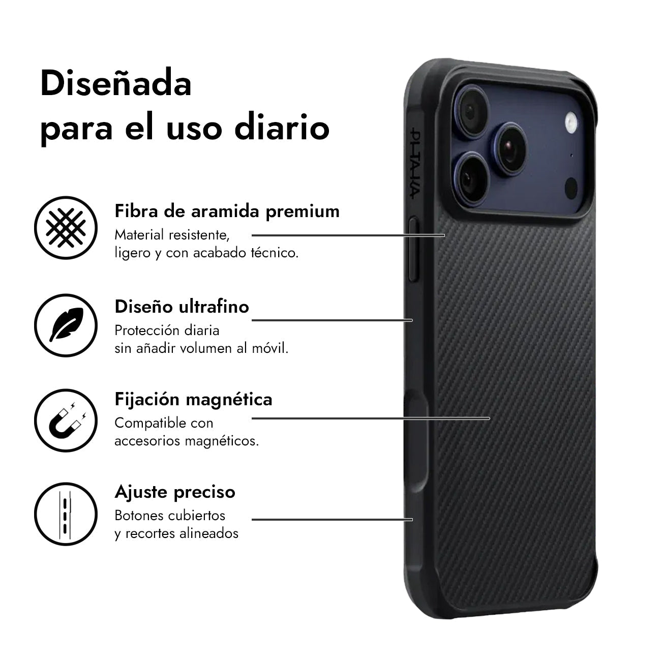 PITAKA Funda ProGuard de Fibra de Aramida para iPhone 17 Pro/18 Pro Compatible con MagSafe, Negro/Gris