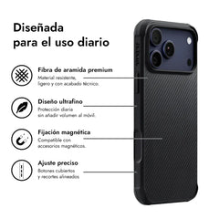 PITAKA Funda para iPhone 17 Pro – Carcasa de Fibra de Aramida ProGuard Negro/Gris, Protección Resistente y Ajuste Preciso