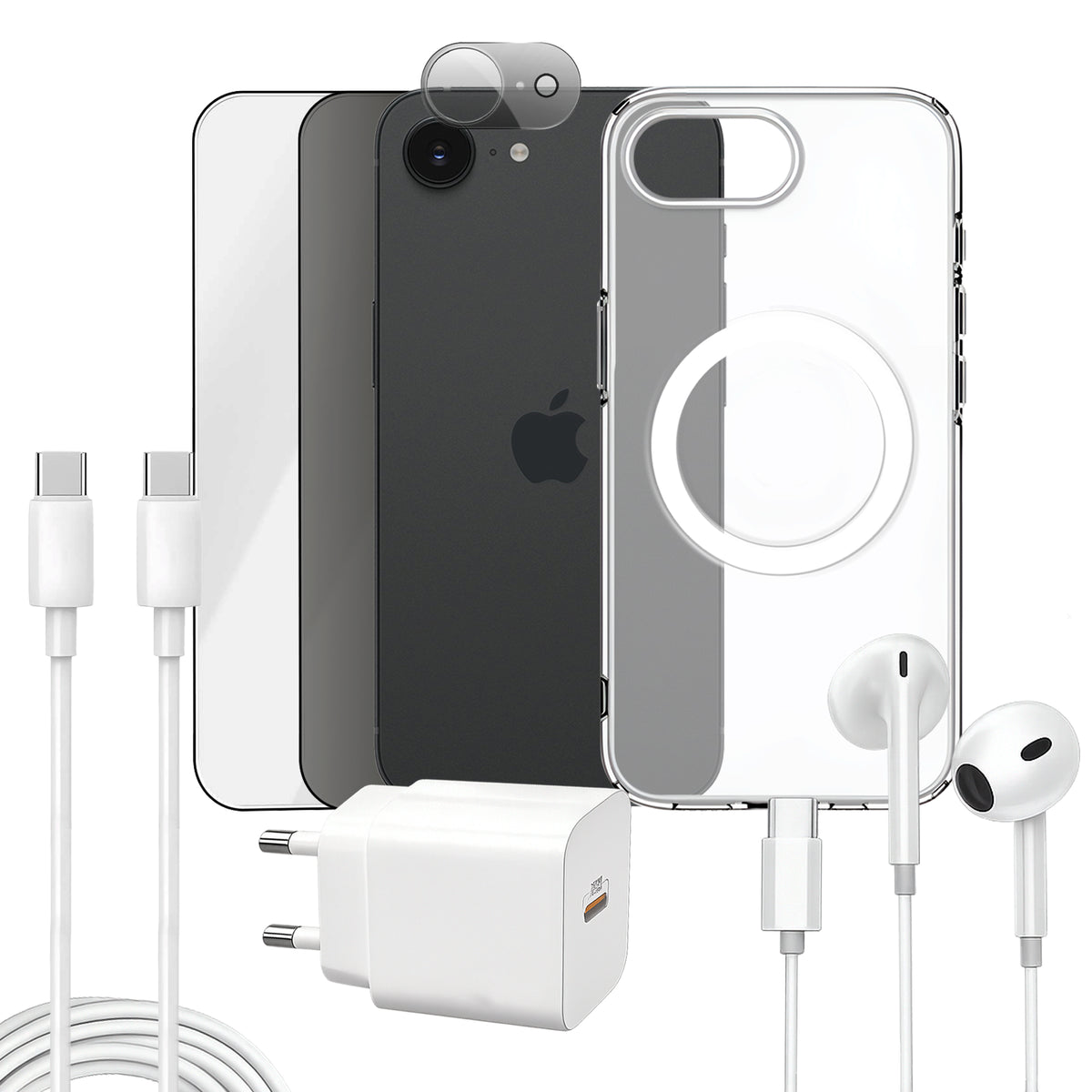APOKIN Pack 7 en 1 para iPhone 16e: Funda Magnética + Kit Completo de Accesorios
