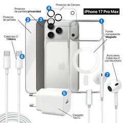 APOKIN Pack 7 en 1 para iPhone 17 Pro Max: Funda Magnética + Kit Completo de Accesorios