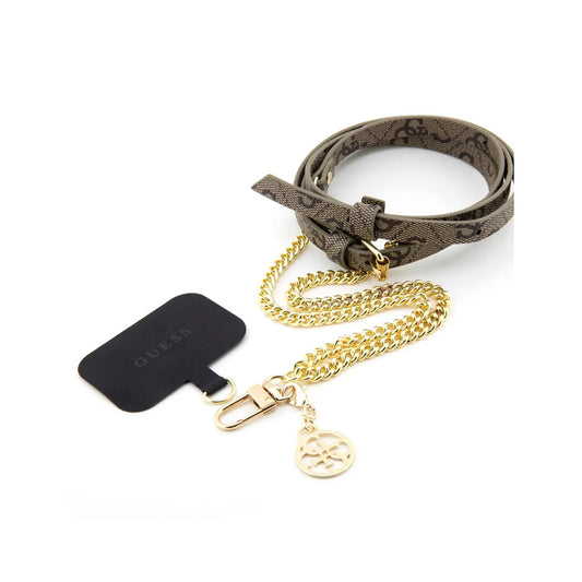 GUESS Correa Cruzada de PU con Estampado 4G, Cadena y Charm, Marrón/Dorado
