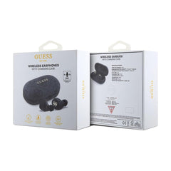 Guess Auriculares TWS Inalámbricos de Polipiel con Cancelación de Ruido ENC y Estuche de Carga, Negros
