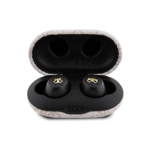 Guess TWS Wireless Earbuds – Pink Faux Leather Earphones with ENC Noise Cancellation and Metallic 4G Logo, Stable Bluetooth Connection and Charging Case