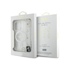 Guess Funda para iPhone 16 Pro Max – Carcasa Transparente Compatible con MagSafe con Brillo y Correa de Perlas, Protección Anticaídas y Ajuste Preciso