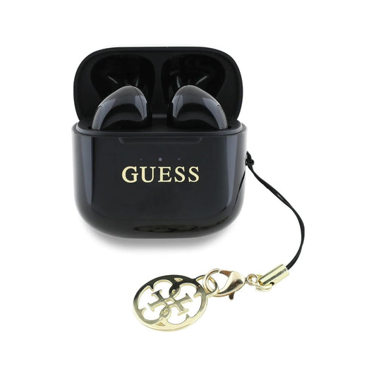 Guess TWS Wireless Earbuds – Black Earbuds with Glossy Classic Logo and Hanging Charm, Stable Bluetooth Connection and Charging Case