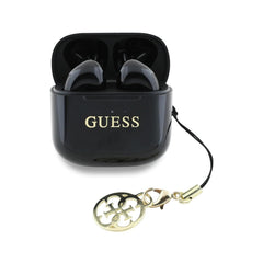 Guess TWS Wireless Earbuds – Black Earbuds with Glossy Classic Logo and Hanging Charm, Stable Bluetooth Connection and Charging Case