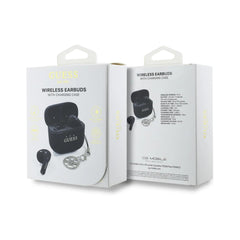 Guess TWS Wireless Earbuds – Black Earbuds with Glossy Classic Logo and Hanging Charm, Stable Bluetooth Connection and Charging Case