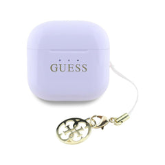 Guess Auriculares TWS Inalámbricos – Auriculares Lila con Logo Clásico Brillante y Charm Colgante, Conexión Bluetooth Estable y Estuche de Carga