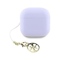 Guess Auriculares TWS Inalámbricos – Auriculares Lila con Logo Clásico Brillante y Charm Colgante, Conexión Bluetooth Estable y Estuche de Carga