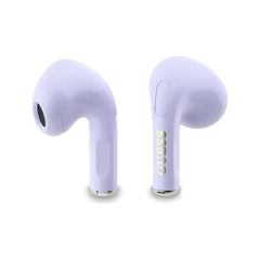 Guess Auriculares TWS Inalámbricos – Auriculares Lila con Logo Clásico Brillante y Charm Colgante, Conexión Bluetooth Estable y Estuche de Carga