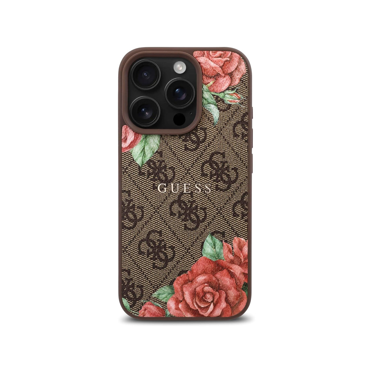 Guess Funda de Polipiel 4G Rosas para iPhone 16 Pro Max Compatible con MagSafe y Protección Anticaídas, Marrón