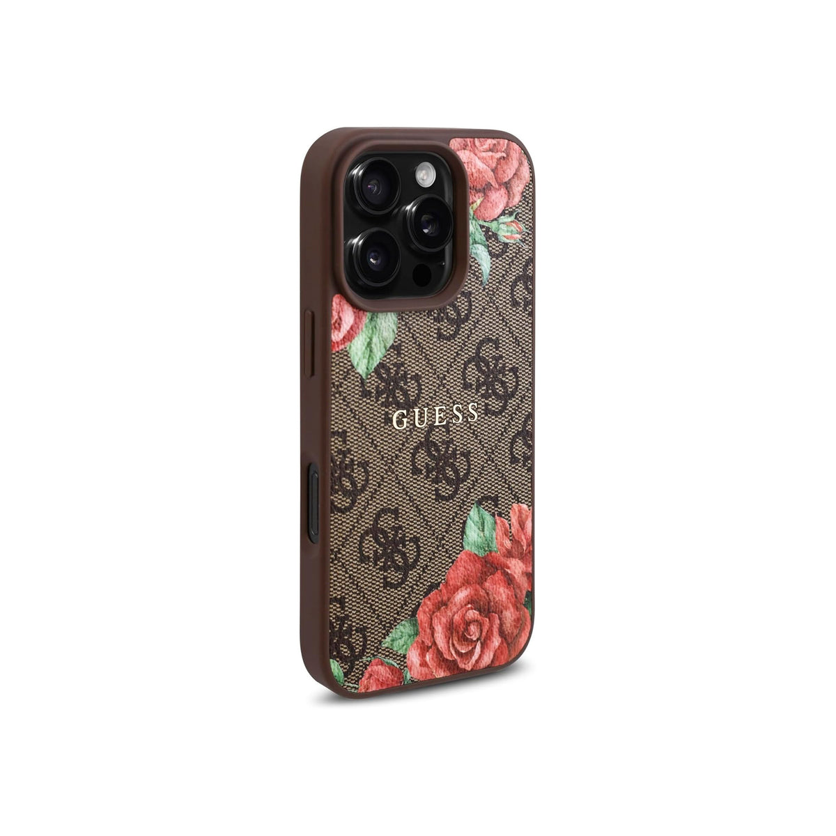 Guess Funda de Polipiel 4G Rosas para iPhone 16 Pro Max Compatible con MagSafe y Protección Anticaídas, Marrón