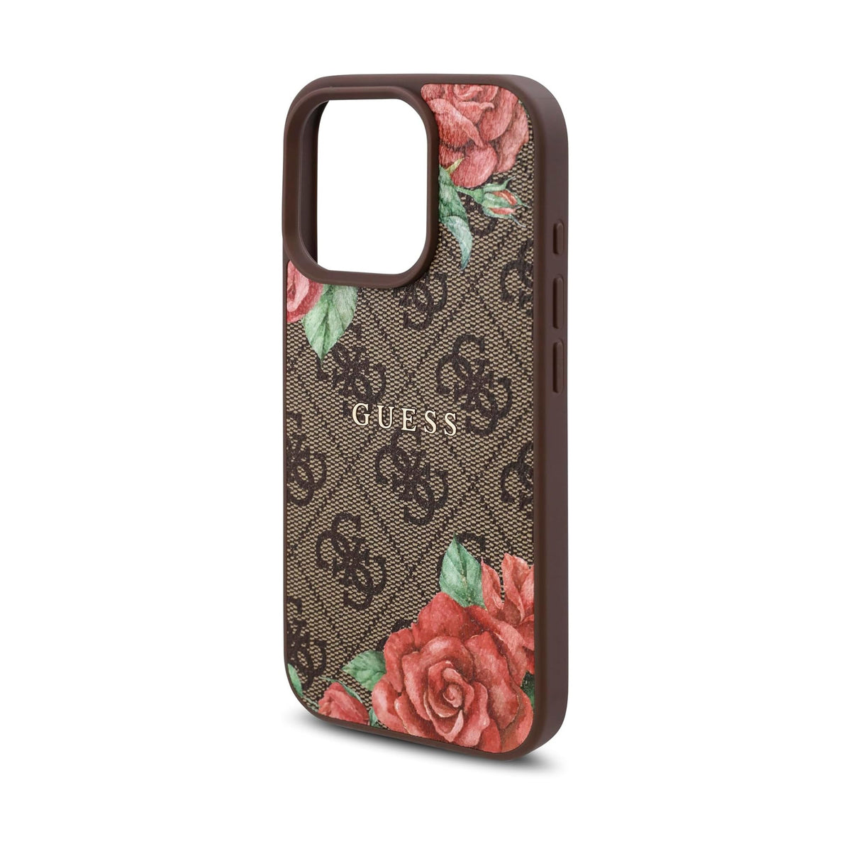 Guess Funda de Polipiel 4G Rosas para iPhone 16 Pro Max Compatible con MagSafe y Protección Anticaídas, Marrón