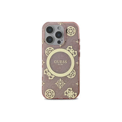 Guess Funda para iPhone 16 – Carcasa con MagSafe, Diseño de Flores Rosas con Detalles Dorados, Protección Anticaídas y Ajuste Preciso