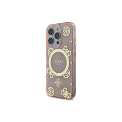 Guess Funda para iPhone 16 – Carcasa con MagSafe, Diseño de Flores Rosas con Detalles Dorados, Protección Anticaídas y Ajuste Preciso