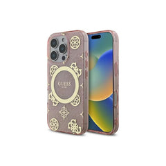 Guess Funda para iPhone 16 – Carcasa con MagSafe, Diseño de Flores Rosas con Detalles Dorados, Protección Anticaídas y Ajuste Preciso
