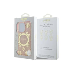 Guess Funda para iPhone 16 – Carcasa con MagSafe, Diseño de Flores Rosas con Detalles Dorados, Protección Anticaídas y Ajuste Preciso