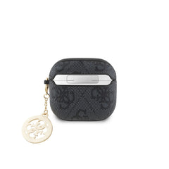 Guess Funda para AirPods 4 de Polipiel con Logo 4G, Charm de Piedras Brillantes y Protección Segura, Negra