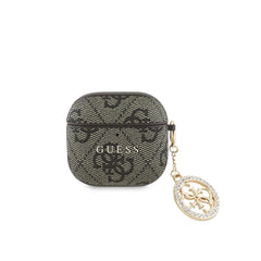 Guess Funda para AirPods 4 4G con Charm de Piedras Brillantes y Protección Segura, Marrón