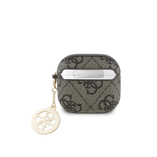 Guess Funda para AirPods 4 4G con Charm de Piedras Brillantes y Protección Segura, Marrón