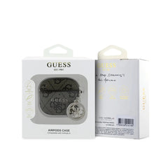 Guess Funda para AirPods 4 4G con Charm de Piedras Brillantes y Protección Segura, Marrón