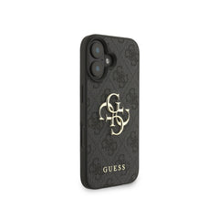 GUESS Funda para iPhone 16 – Carcasa de Polipiel Negra con Logo 4G Clásico y Correa de Perlas, Diseño Elegante y Ajuste Preciso