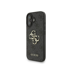 GUESS Funda para iPhone 16 – Carcasa de Polipiel Negra con Logo 4G Clásico y Correa de Perlas, Diseño Elegante y Ajuste Preciso