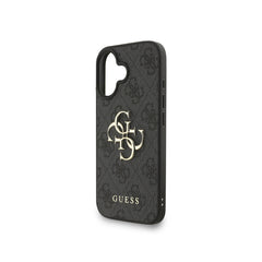 GUESS Funda para iPhone 16 – Carcasa de Polipiel Negra con Logo 4G Clásico y Correa de Perlas, Diseño Elegante y Ajuste Preciso