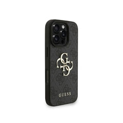 GUESS Funda para iPhone 16 Pro – Carcasa de Polipiel Negra con Logo 4G Clásico y Correa de Perlas, Diseño Elegante y Ajuste Preciso