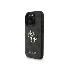 GUESS Funda para iPhone 16 Pro – Carcasa de Polipiel Negra con Logo 4G Clásico y Correa de Perlas, Diseño Elegante y Ajuste Preciso