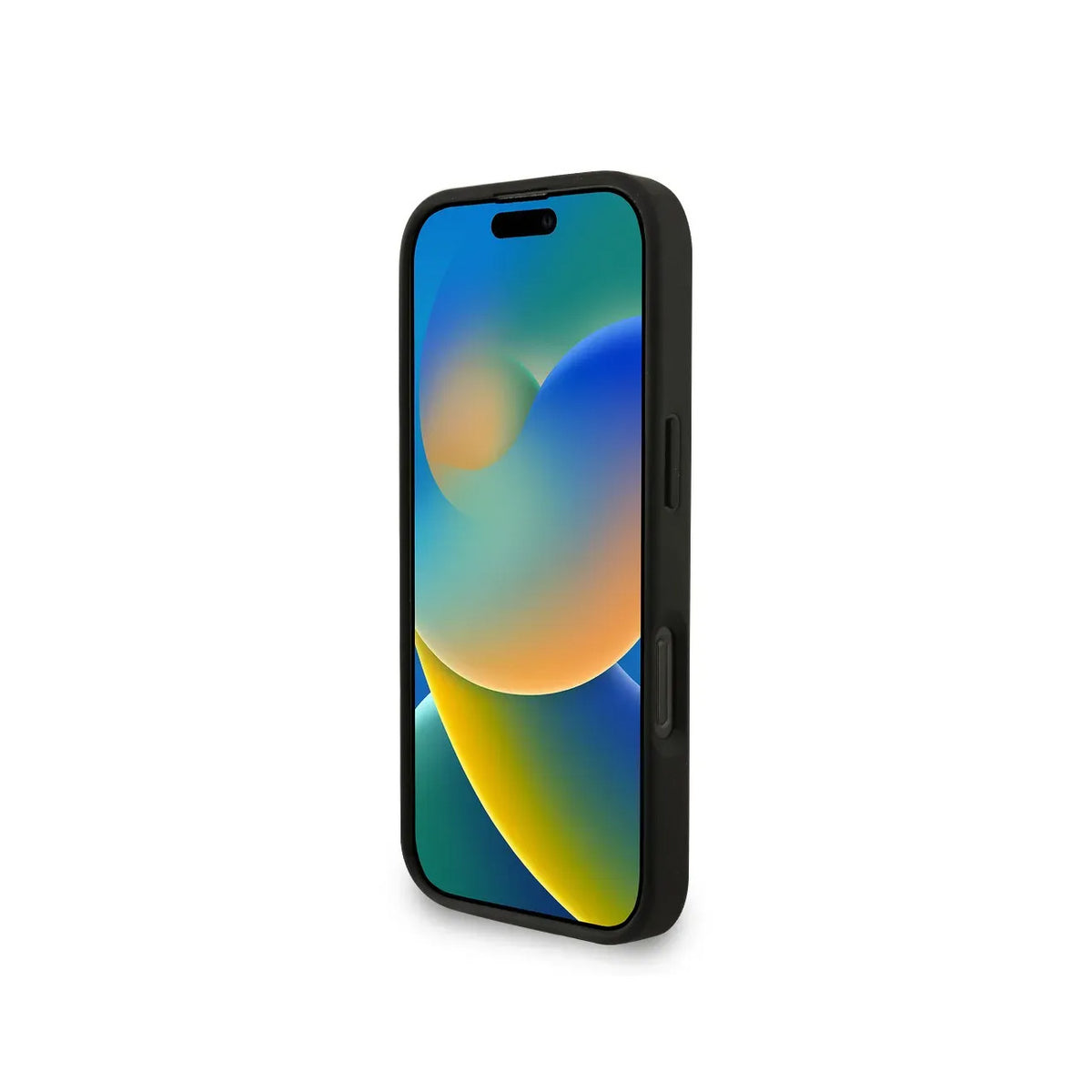 GUESS Funda de Polipiel Logo 4G Clásico para iPhone 16 Pro con Correa de Perlas y Protección Anticaídas, Negra