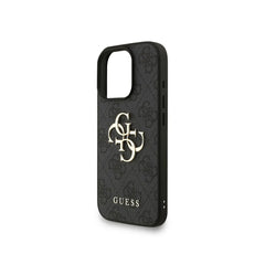 GUESS Funda para iPhone 16 Pro – Carcasa de Polipiel Negra con Logo 4G Clásico y Correa de Perlas, Diseño Elegante y Ajuste Preciso