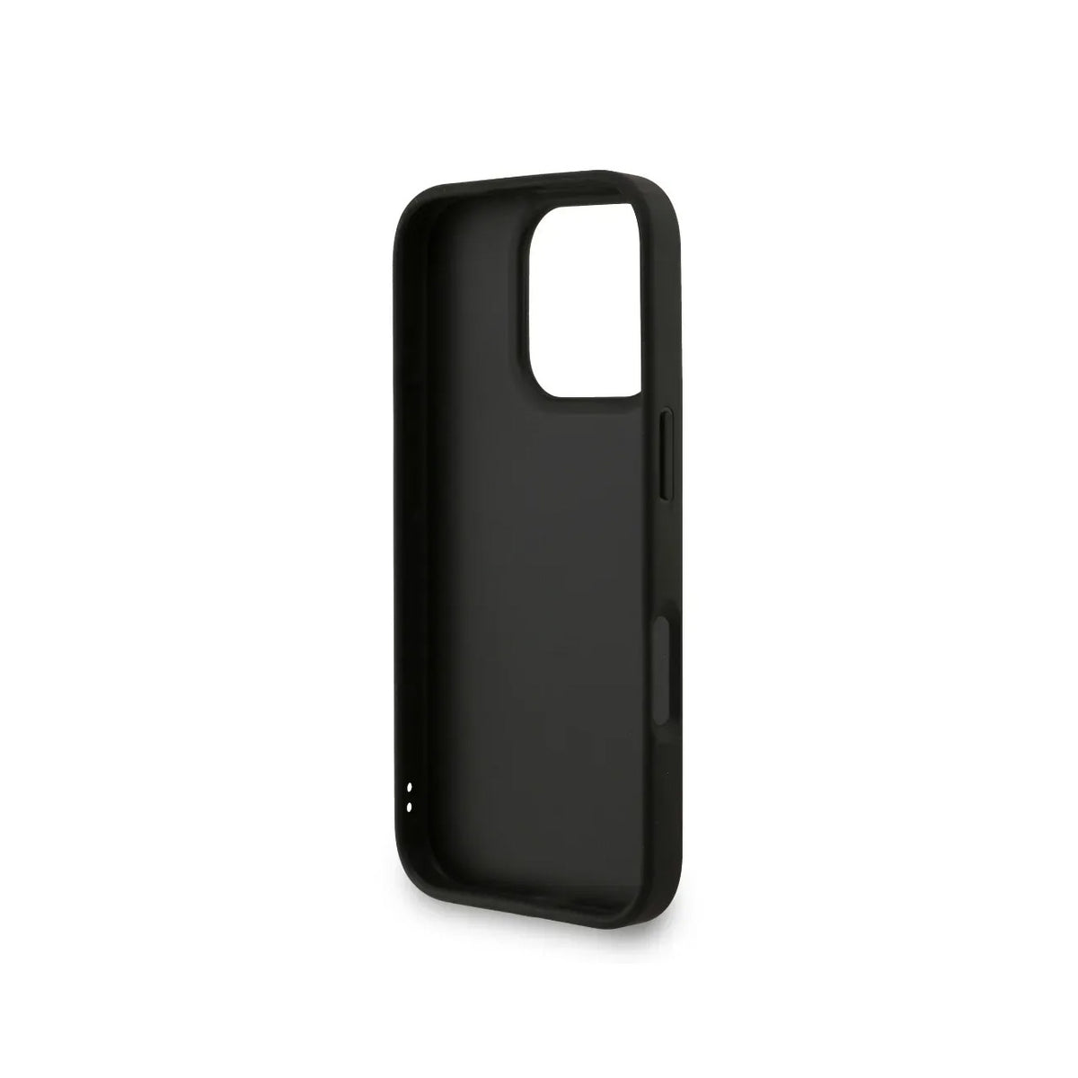 GUESS Funda de Polipiel Logo 4G Clásico para iPhone 16 Pro con Correa de Perlas y Protección Anticaídas, Negra
