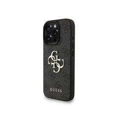 GUESS Funda de Polipiel Logo 4G Clásico para iPhone 16 Pro Max con Correa de Perlas y Protección Anticaídas, Negra