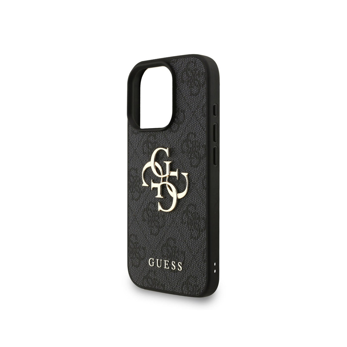 GUESS Funda de Polipiel Logo 4G Clásico para iPhone 16 Pro Max con Correa de Perlas y Protección Anticaídas, Negra