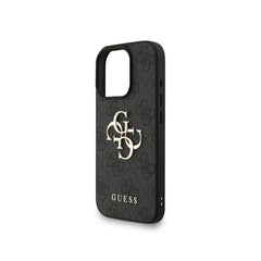 GUESS Funda de Polipiel Logo 4G Clásico para iPhone 16 Pro Max con Correa de Perlas y Protección Anticaídas, Negra