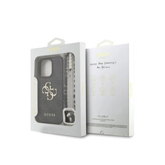 GUESS Funda de Polipiel Logo 4G Clásico para iPhone 16 Pro Max con Correa de Perlas y Protección Anticaídas, Negra