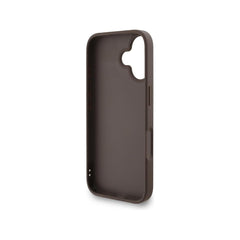 GUESS Funda de Polipiel Logo 4G Clásico para iPhone 16 con Correa de Perlas y Protección Anticaídas, Marrón