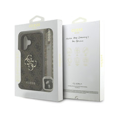 GUESS Funda de Polipiel Logo 4G Clásico para iPhone 16 con Correa de Perlas y Protección Anticaídas, Marrón