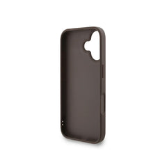 Guess Funda para iPhone 16 Plus – Carcasa de Polipiel Marrón con Logo 4G Clásico y Correa de Perlas, Protección Anticaídas y Ajuste Preciso